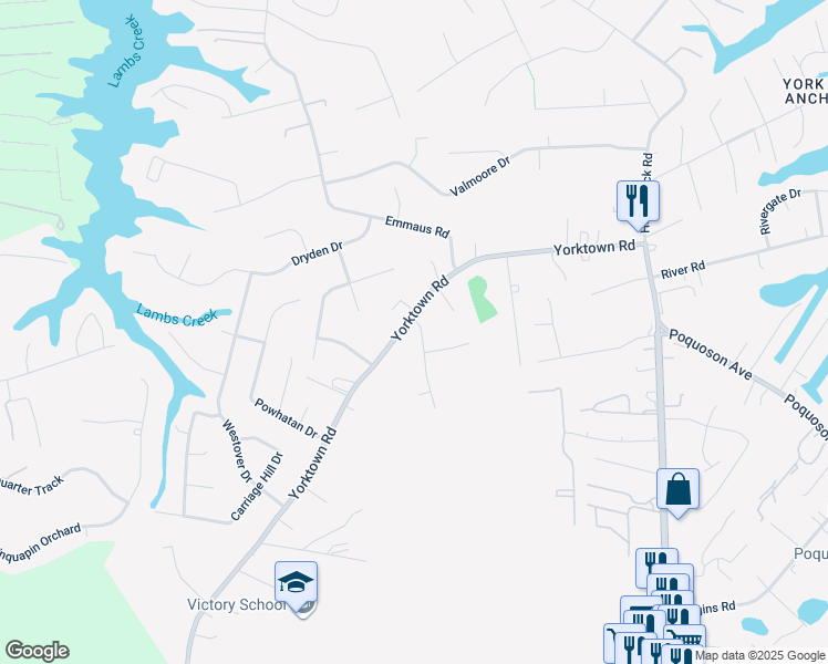 map of restaurants, bars, coffee shops, grocery stores, and more near 2 Oakmoore Dr in Poquoson