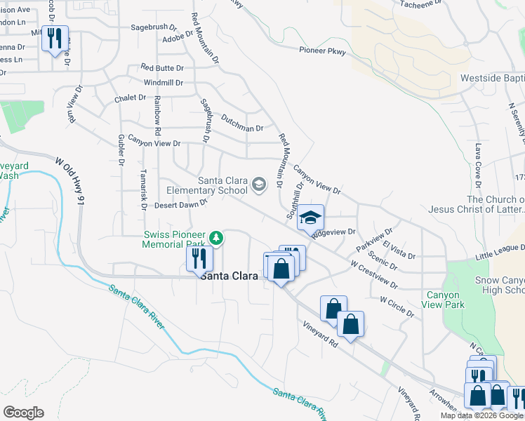 map of restaurants, bars, coffee shops, grocery stores, and more near 2921 Crestview Drive in Santa Clara