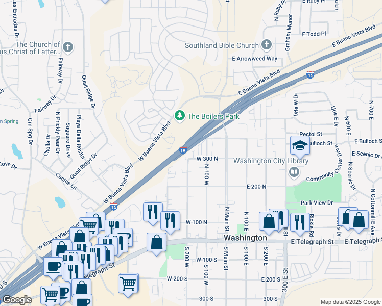 map of restaurants, bars, coffee shops, grocery stores, and more near 184 West 300 North in Washington
