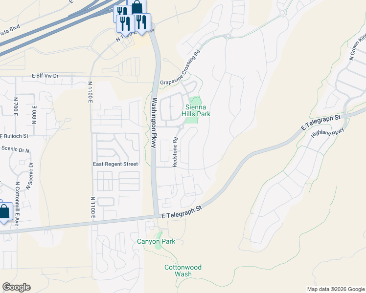 map of restaurants, bars, coffee shops, grocery stores, and more near 344 North Puerta Drive in Washington