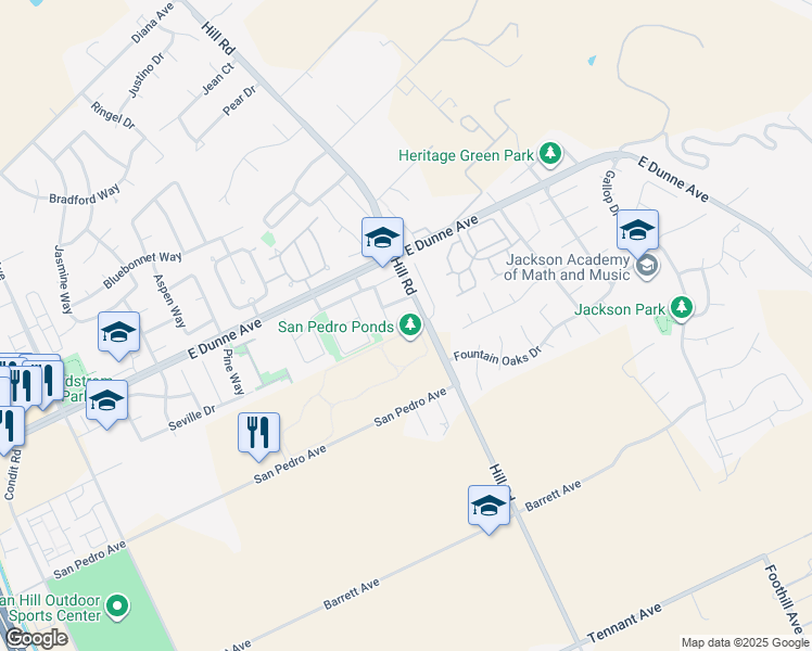 map of restaurants, bars, coffee shops, grocery stores, and more near 2085 Merlot Drive in Morgan Hill