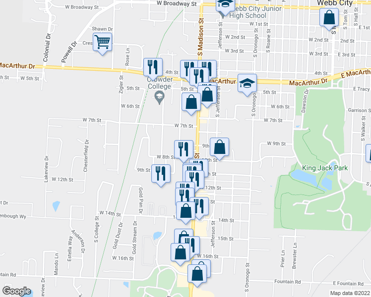 map of restaurants, bars, coffee shops, grocery stores, and more near 1013 West 8th Street in Webb City