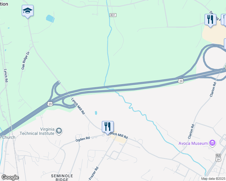 map of restaurants, bars, coffee shops, grocery stores, and more near U.S. 29 in Altavista