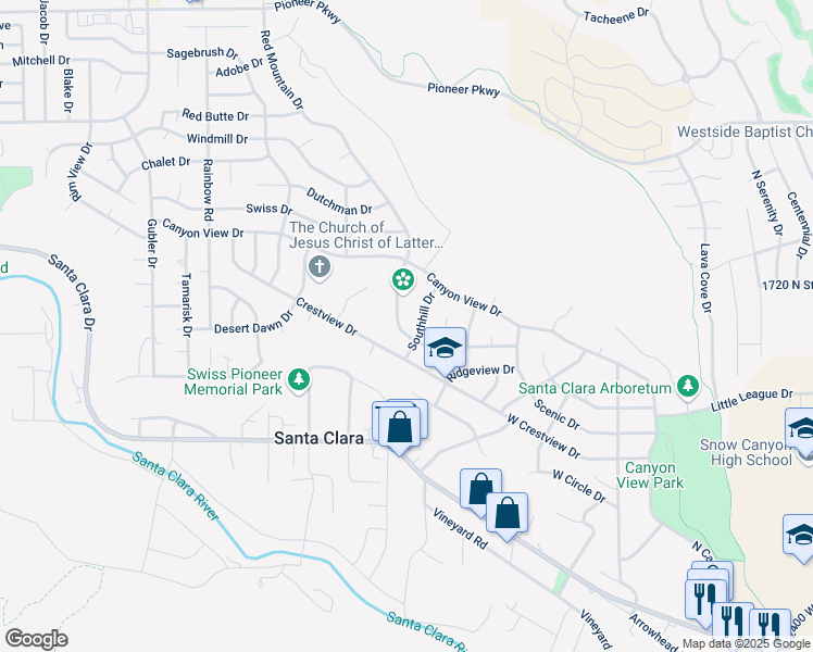 map of restaurants, bars, coffee shops, grocery stores, and more near 1656 Red Mountain Drive in Santa Clara