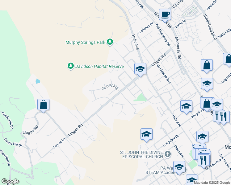 map of restaurants, bars, coffee shops, grocery stores, and more near 611 Serpentine Court in Morgan Hill
