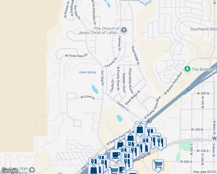 map of restaurants, bars, coffee shops, grocery stores, and more near 356 North Cactus Lane in Washington