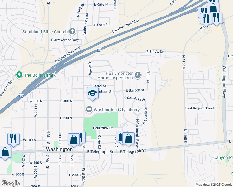 map of restaurants, bars, coffee shops, grocery stores, and more near 524 East Bulloch Street in Washington