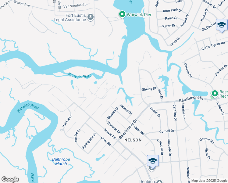 map of restaurants, bars, coffee shops, grocery stores, and more near 140 Beechwood Hills Drive in Newport News