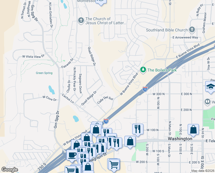 map of restaurants, bars, coffee shops, grocery stores, and more near 362 North Quail Ridge Circle in Washington