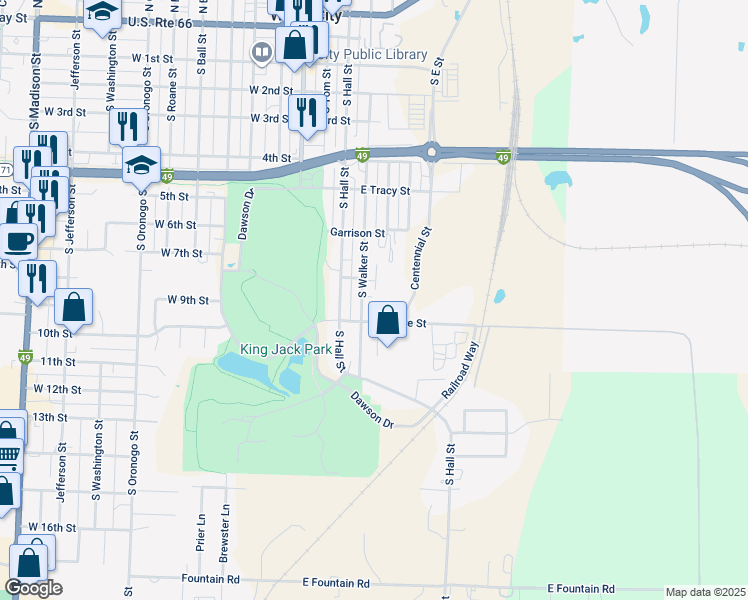 map of restaurants, bars, coffee shops, grocery stores, and more near 723 South Walker Street in Webb City