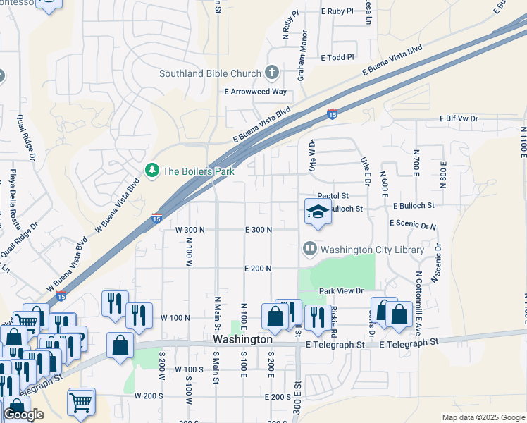 map of restaurants, bars, coffee shops, grocery stores, and more near 397 North 200 East in Washington