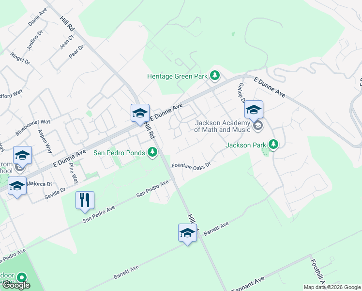 map of restaurants, bars, coffee shops, grocery stores, and more near 2195 Cimarron Court in Morgan Hill