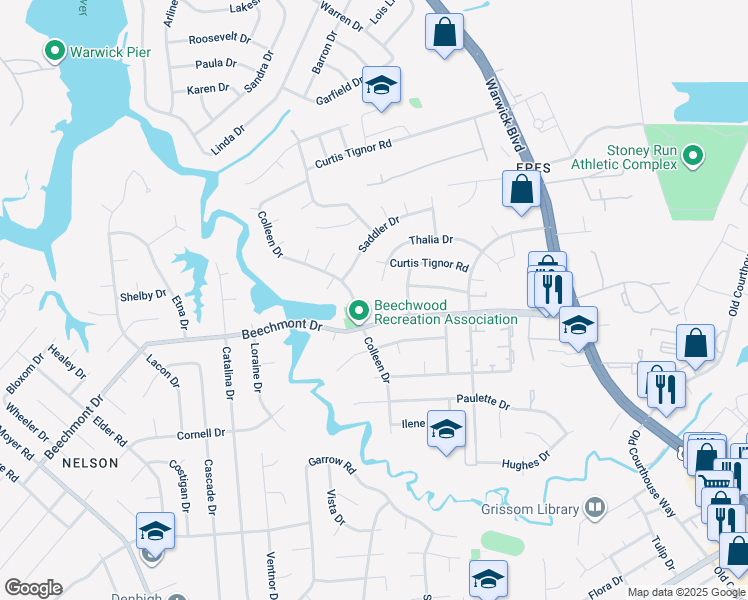 map of restaurants, bars, coffee shops, grocery stores, and more near 907 Christine Circle in Newport News