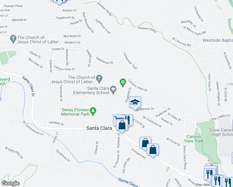 map of restaurants, bars, coffee shops, grocery stores, and more near 2950 Crestview Drive in Santa Clara