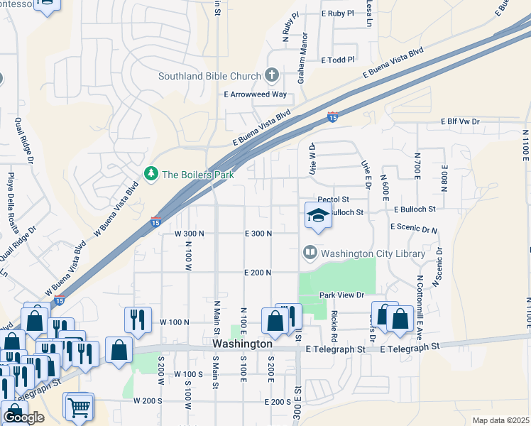 map of restaurants, bars, coffee shops, grocery stores, and more near 397 North 200 East in Washington
