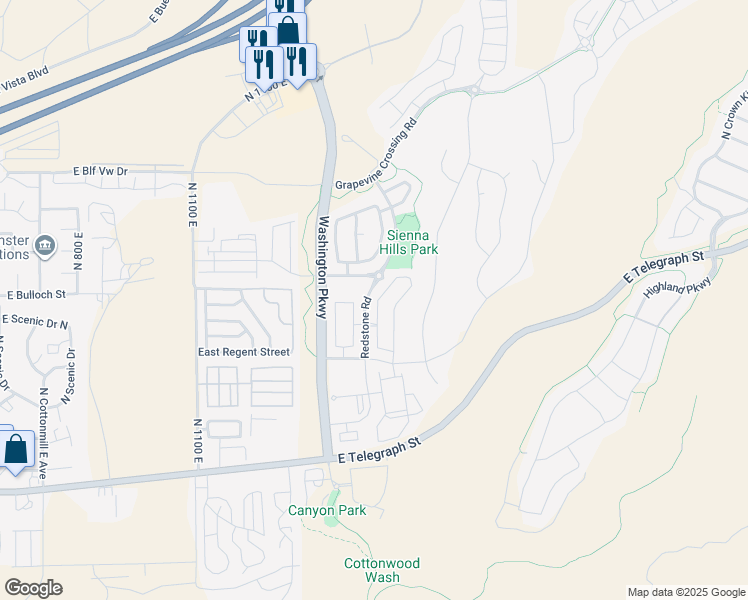 map of restaurants, bars, coffee shops, grocery stores, and more near 379 North Puerta Drive in Washington
