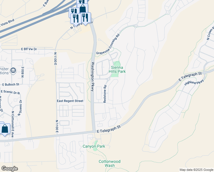 map of restaurants, bars, coffee shops, grocery stores, and more near 379 North Puerta Drive in Washington