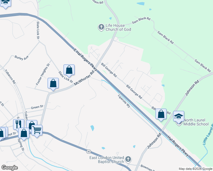 map of restaurants, bars, coffee shops, grocery stores, and more near 444 North McWhorter Street in London