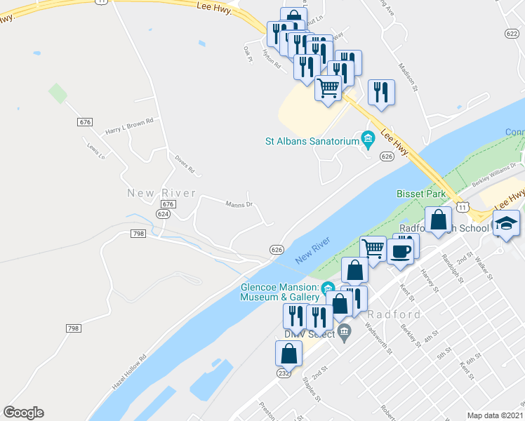 map of restaurants, bars, coffee shops, grocery stores, and more near 7340 Manns Drive in Fairlawn