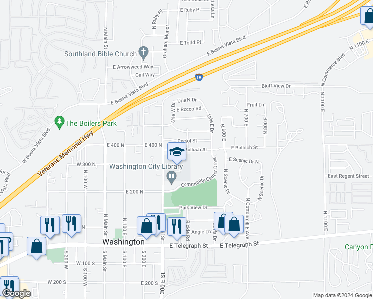 map of restaurants, bars, coffee shops, grocery stores, and more near 399 Bulloch Drive in Washington