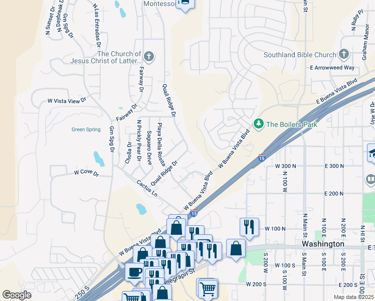 map of restaurants, bars, coffee shops, grocery stores, and more near 446 North Quail Ridge Circle in Washington
