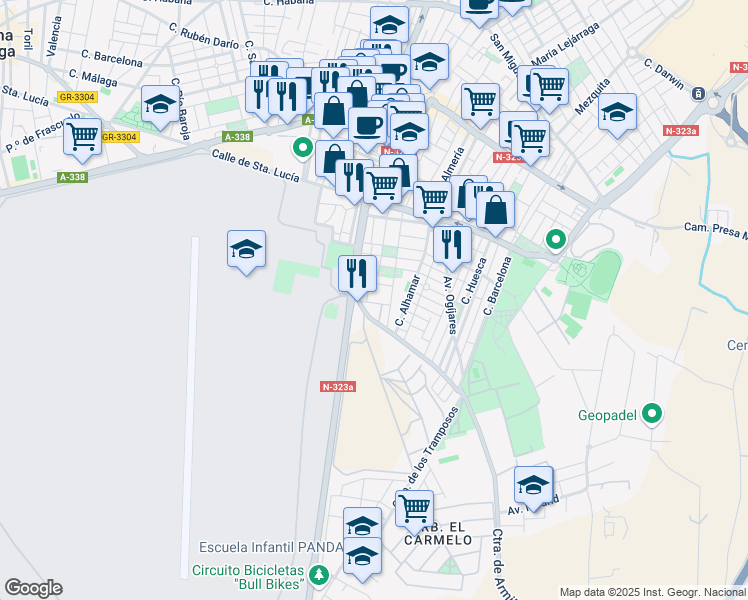 map of restaurants, bars, coffee shops, grocery stores, and more near 5 Calle Nogal in Armilla