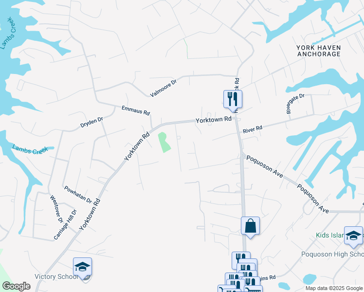 map of restaurants, bars, coffee shops, grocery stores, and more near 844 Yorktown Road in Poquoson