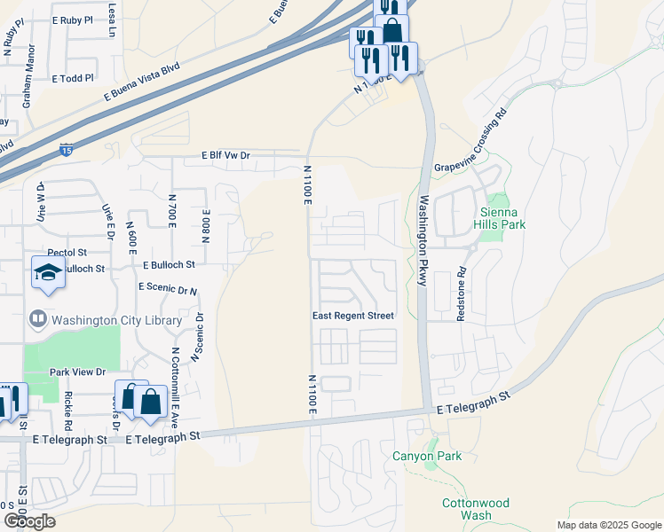 map of restaurants, bars, coffee shops, grocery stores, and more near 1160 E Pine Valley St in Washington