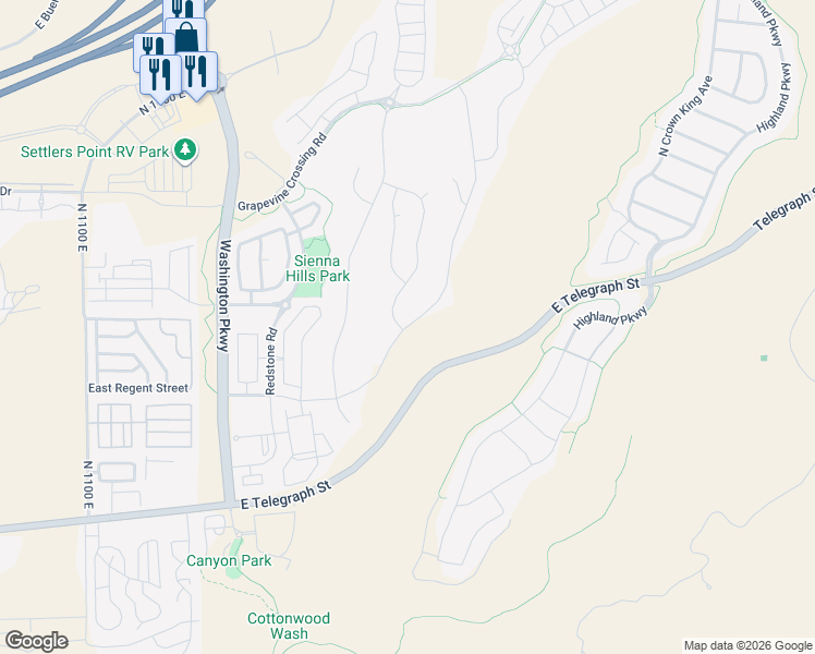 map of restaurants, bars, coffee shops, grocery stores, and more near 649 North Sandy Talus Drive in Washington