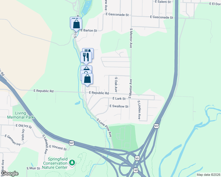 map of restaurants, bars, coffee shops, grocery stores, and more near 4148 S Hooper Ave in Springfield