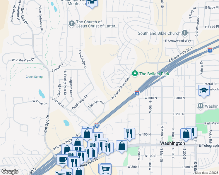 map of restaurants, bars, coffee shops, grocery stores, and more near 418 North Creek Ridge Drive in Washington