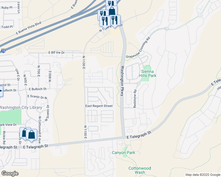 map of restaurants, bars, coffee shops, grocery stores, and more near 1314 East Pine Valley Street in Washington