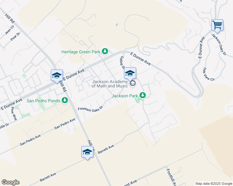 map of restaurants, bars, coffee shops, grocery stores, and more near 2435 Fountain Oaks Drive in Morgan Hill