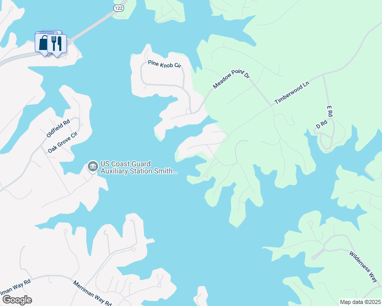 map of restaurants, bars, coffee shops, grocery stores, and more near 3110 Timberwood Lane in Moneta