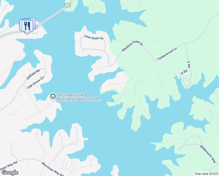 map of restaurants, bars, coffee shops, grocery stores, and more near 3110 Timberwood Lane in Moneta