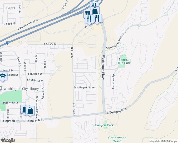 map of restaurants, bars, coffee shops, grocery stores, and more near 1269 East Pine Valley Street in Washington