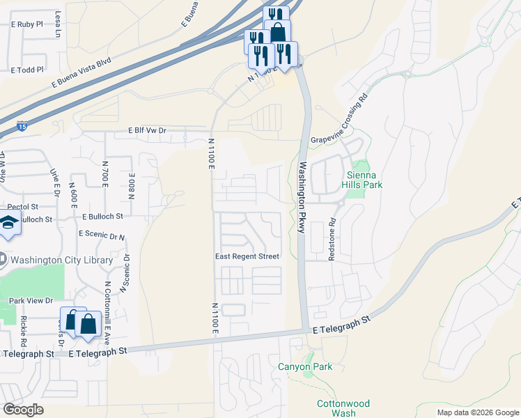 map of restaurants, bars, coffee shops, grocery stores, and more near 1269 East Pine Valley Street in Washington