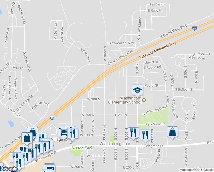 map of restaurants, bars, coffee shops, grocery stores, and more near 418 North Main Street in Washington