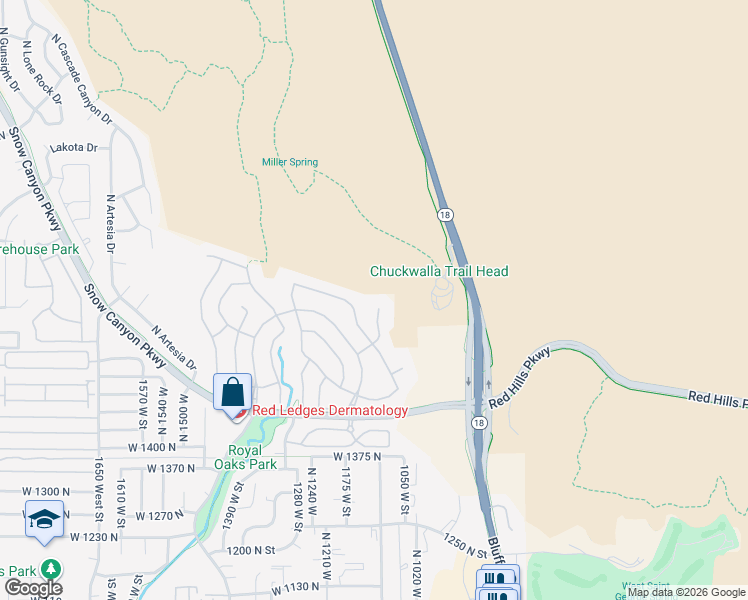 map of restaurants, bars, coffee shops, grocery stores, and more near 1711 Starling Circle in St. George