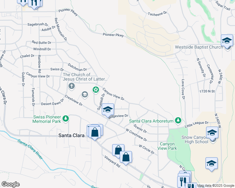 map of restaurants, bars, coffee shops, grocery stores, and more near 2736 Canyon View Drive in Santa Clara
