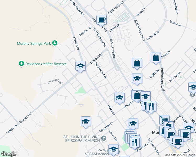 map of restaurants, bars, coffee shops, grocery stores, and more near 18222 Hale Avenue in Morgan Hill