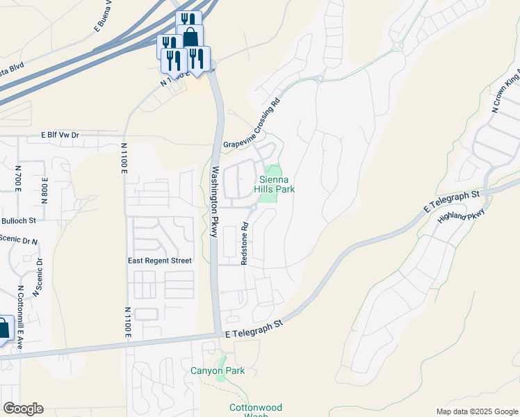 map of restaurants, bars, coffee shops, grocery stores, and more near 443 North Puerta Drive in Washington
