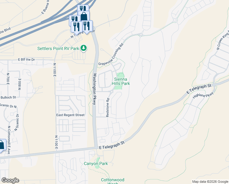map of restaurants, bars, coffee shops, grocery stores, and more near 389 Ladera Drive in Washington