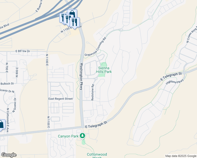 map of restaurants, bars, coffee shops, grocery stores, and more near 443 North Puerta Drive in Washington