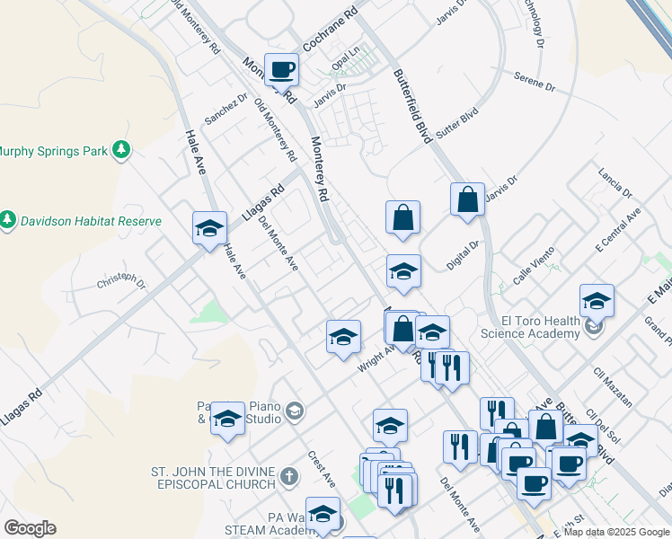 map of restaurants, bars, coffee shops, grocery stores, and more near 118 Banano Lane in Morgan Hill