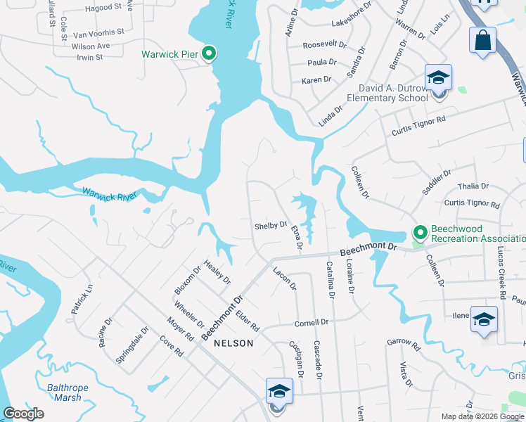 map of restaurants, bars, coffee shops, grocery stores, and more near 915 Weldun Court in Newport News