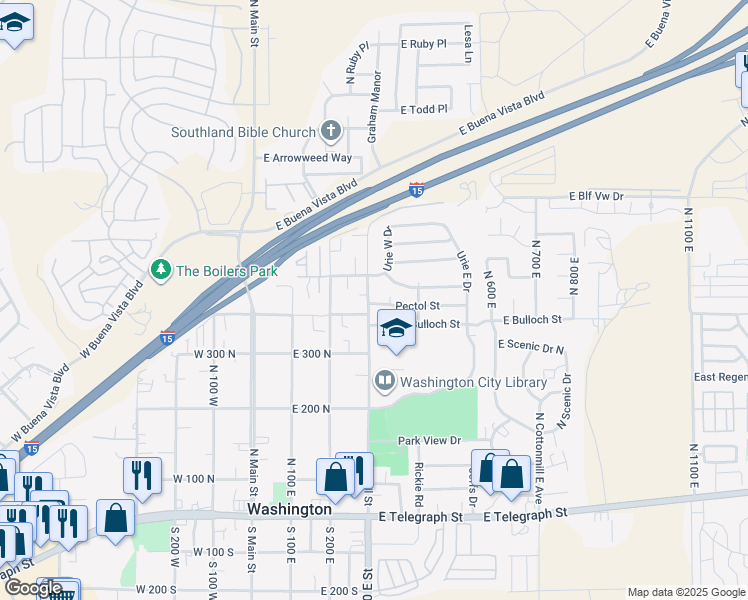 map of restaurants, bars, coffee shops, grocery stores, and more near 305 Pectol Street in Washington