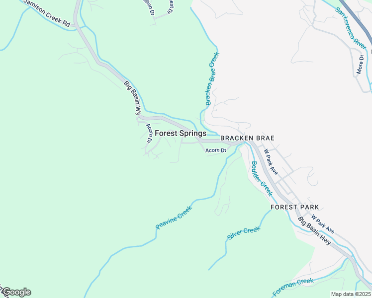 map of restaurants, bars, coffee shops, grocery stores, and more near 361 Acorn Drive in Boulder Creek