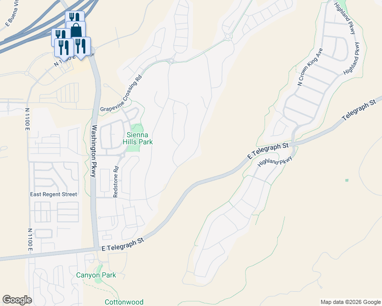 map of restaurants, bars, coffee shops, grocery stores, and more near 473 North Sandy Talus Drive in Washington