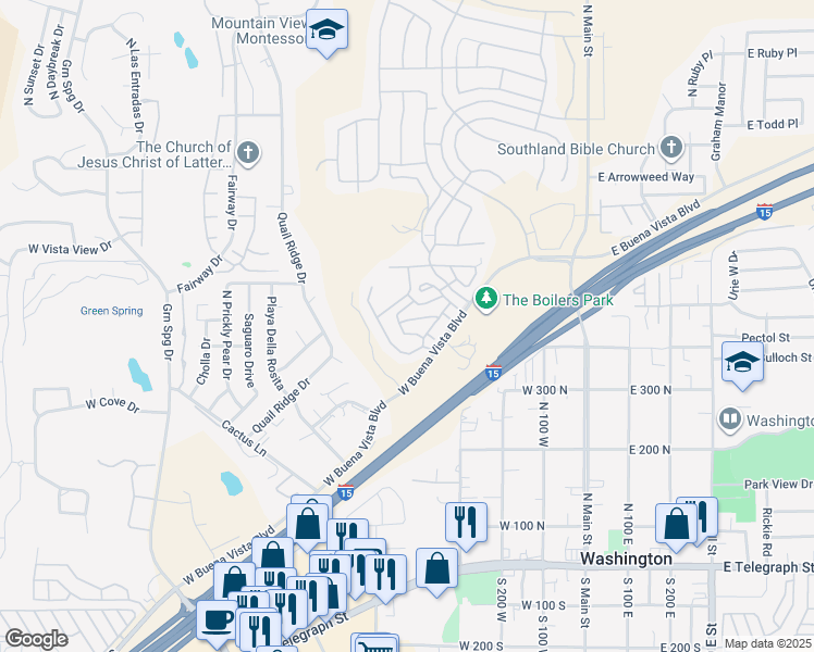 map of restaurants, bars, coffee shops, grocery stores, and more near 370 West Buena Vista Boulevard in Washington